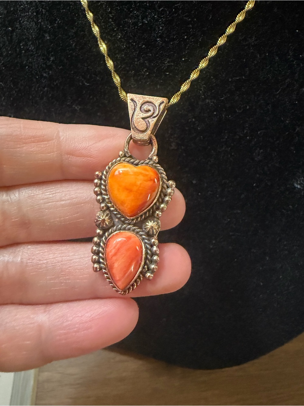 Orange Spiny Oyster Heart Teardrop Copper Pendant - Women Jewelry